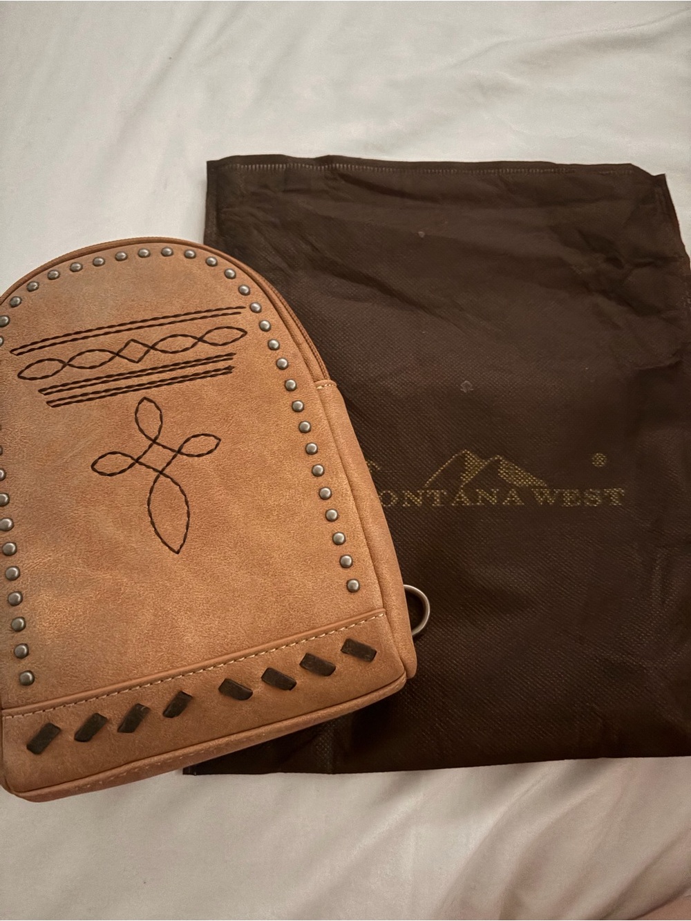 Montana West Tan Studded Backpack with Western Stitching